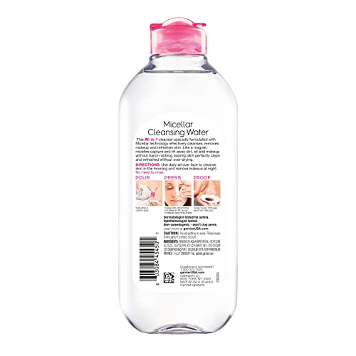 Agua micelar de limpieza para el rostro, todo en 1 limpiador y desmaquillante, Garnier, Normal