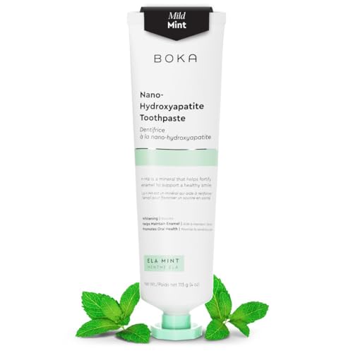 Pasta dental natural de menta Boka Ela - Nano hidroxiapatita para remineralizar y la sensibilidad, sin flúor recomendado por dentistas, fabricado en Estados Unidos I 4 onzas / 113.39 gramos