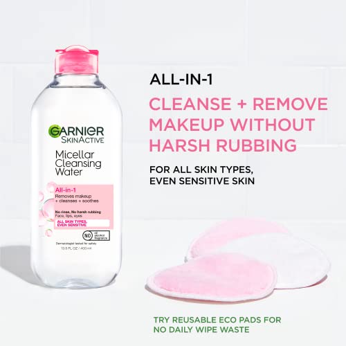 Agua micelar de limpieza para el rostro, todo en 1 limpiador y desmaquillante, Garnier, Normal