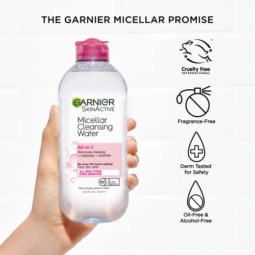 Agua micelar de limpieza para el rostro, todo en 1 limpiador y desmaquillante, Garnier, Normal