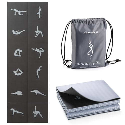 Avoalre Esterilla de yoga plegable de alta densidad para entrenamiento en casa | Esterilla de yoga de gran apoyo | Alfombrilla de yoga antideslizante impresa con bolsa | Ideal para yoga caliente