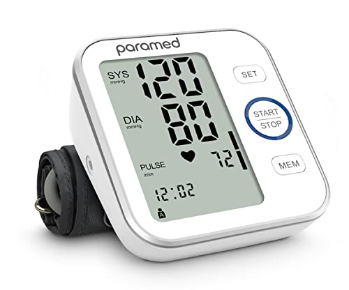 Paramed Monitor de presión arterial - Máquina Bp - Brazalete automático de presión arterial superior del brazo 8.7-16.5 pulgadas - Pantalla LCD grande 120 juegos de memoria - Bolsa de dispositivo y