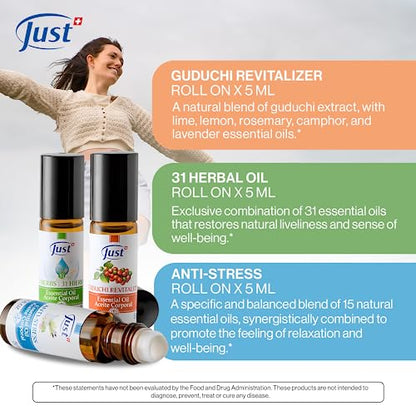 Aceite esencial – Juego de 3 piezas – Trío de relajación para la felicidad de la aromaterapia Sense – 31 aceite de hierbas, guduchi y anti-estrés – 0.2 fl oz